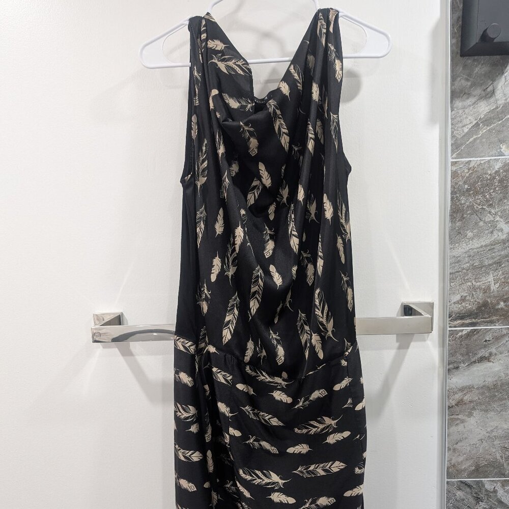 Melissa Nepton black dress feather print sleeveless summer lightweight XL